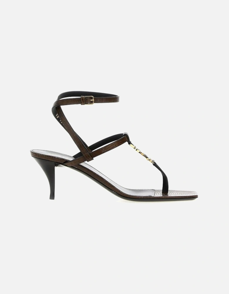 Square Toe Leather Ankle Strap Heels Women - Brown Sandals