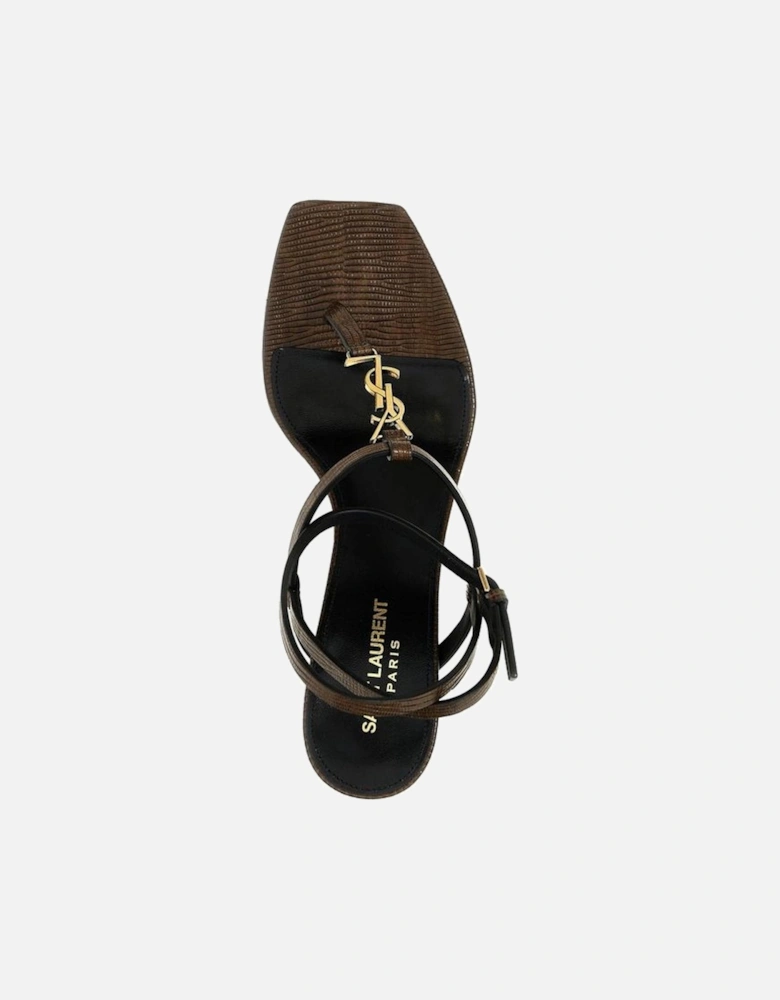 Square Toe Leather Ankle Strap Heels Women - Brown Sandals