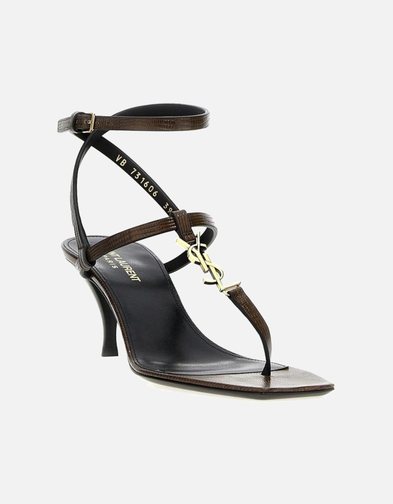 Square Toe Leather Ankle Strap Heels Women - Brown Sandals