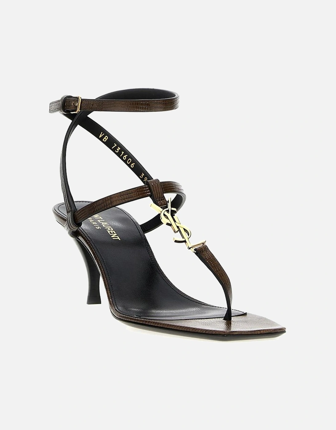Square Toe Leather Ankle Strap Heels Women - Brown Sandals