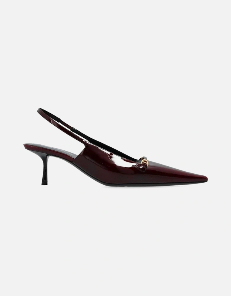Patent Leather Pointed Toe Mules with Gold Hardware Women - Burgundy