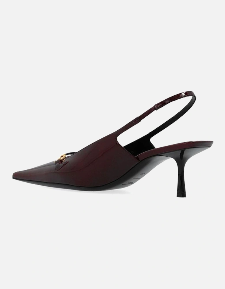 Patent Leather Pointed Toe Mules with Gold Hardware Women - Burgundy