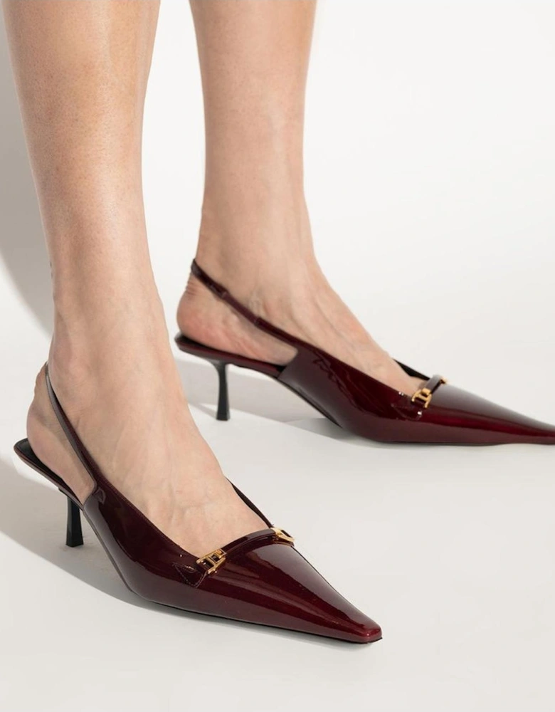 Patent Leather Pointed Toe Mules with Gold Hardware Women - Burgundy