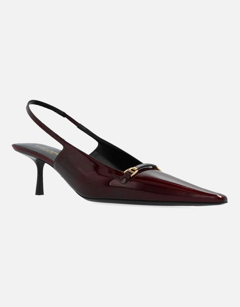 Patent Leather Pointed Toe Mules with Gold Hardware Women - Burgundy
