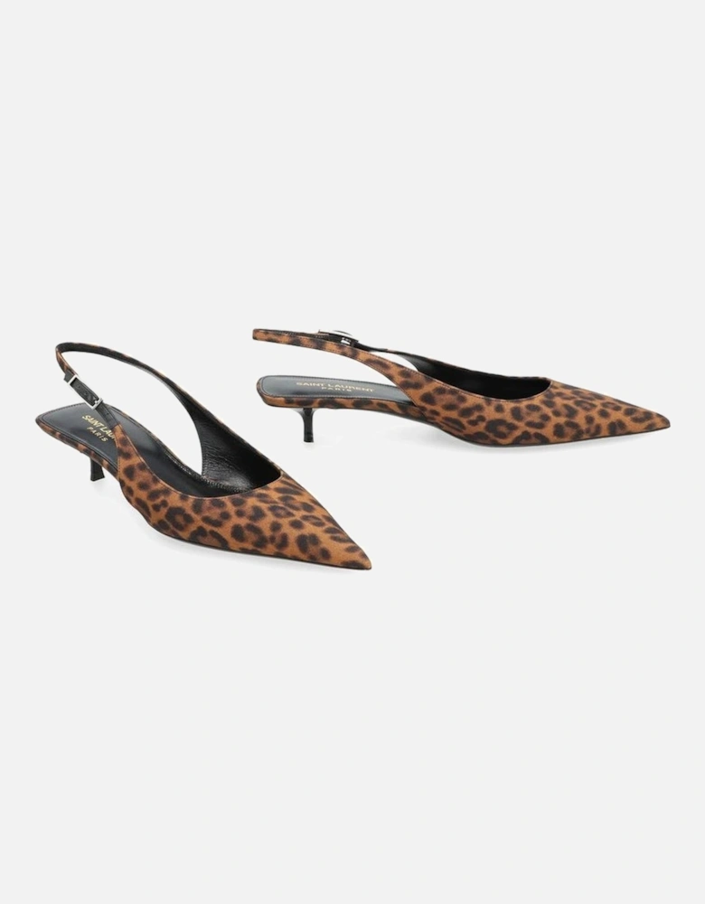 Pointed Toe Leopard Print Ankle Buckle Heels Women - Brown Pumps