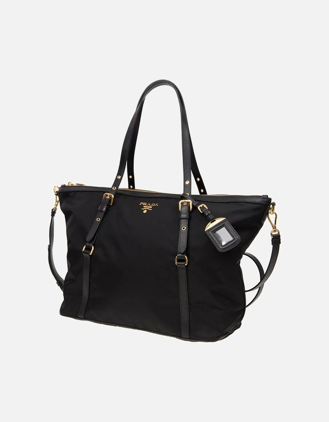 Nylon Tote Bag with Leather Trim and Adjustable Shoulder Strap Women -
