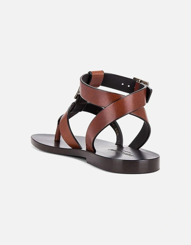 Leather Flip Flop Sandals with Brass Buckle Women - Brown