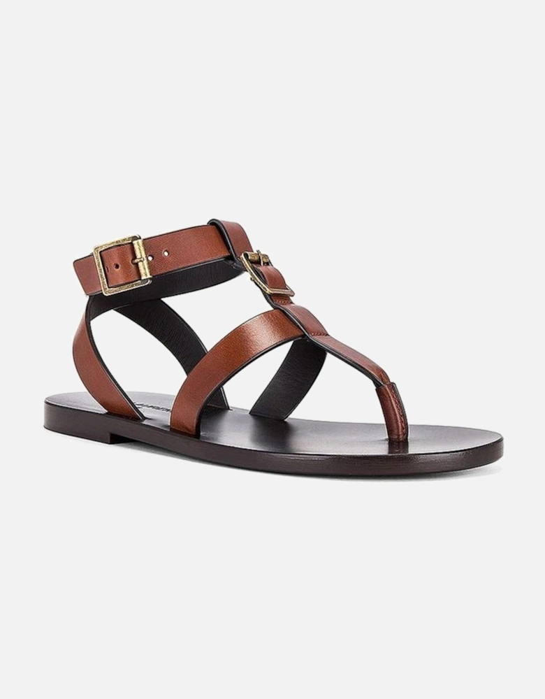 Leather Flip Flop Sandals with Brass Buckle Women - Brown