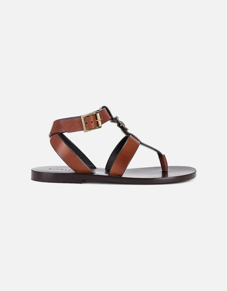 Leather Flip Flop Sandals with Brass Buckle Women - Brown