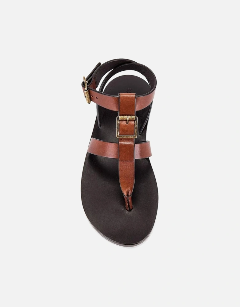 Leather Flip Flop Sandals with Brass Buckle Women - Brown
