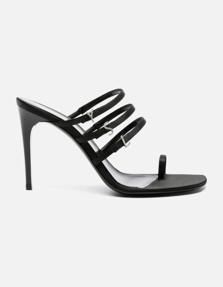 Silk Leather Slip-On Heels with Rhinestone Straps Women - Black