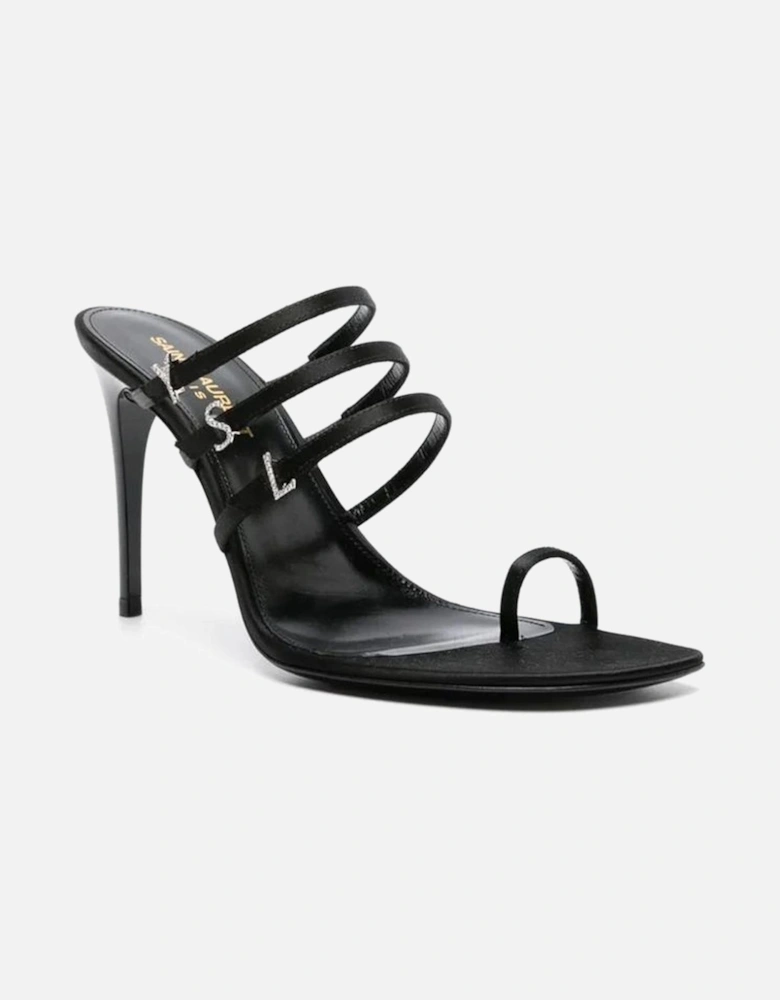 Silk Leather Slip-On Heels with Rhinestone Straps Women - Black