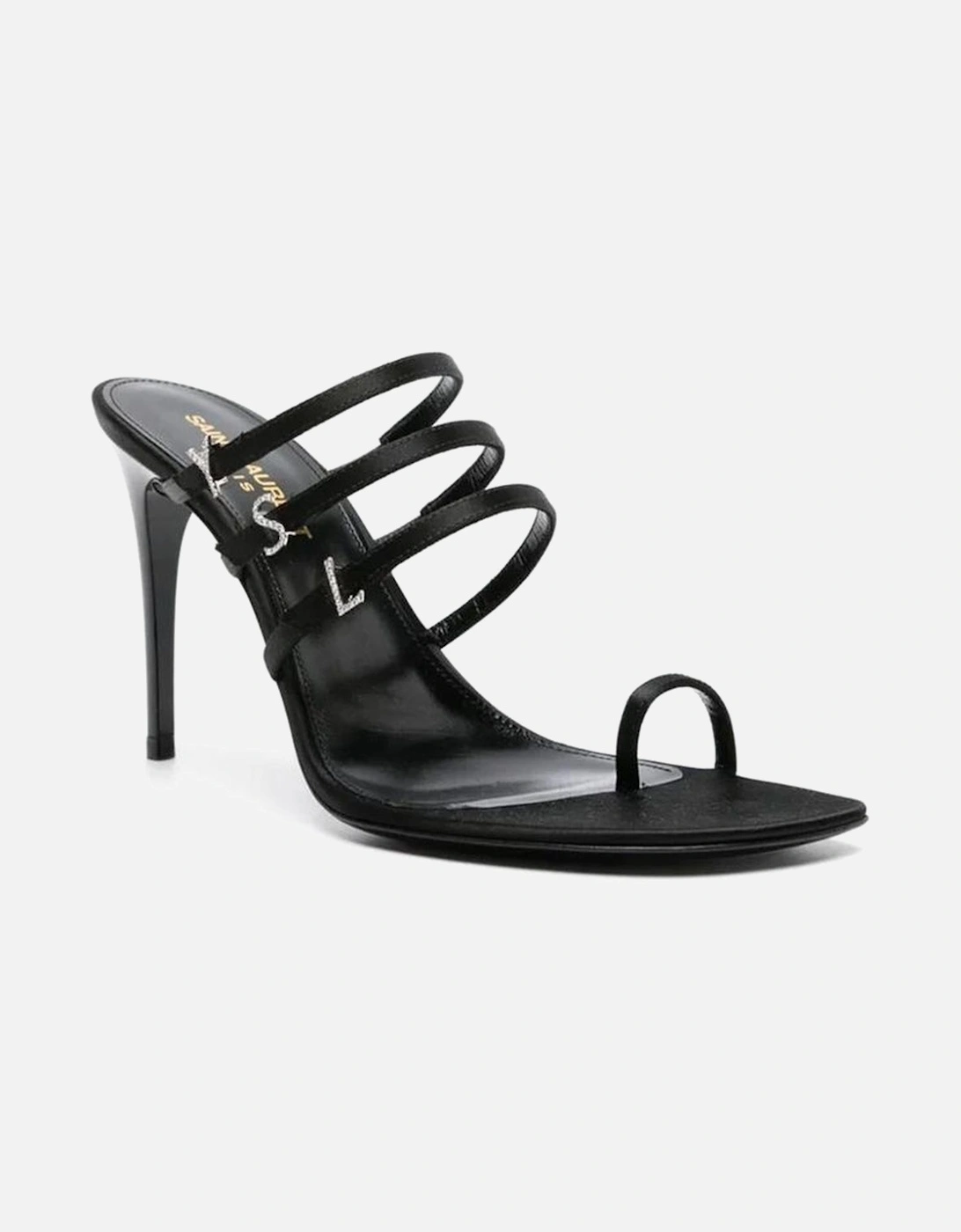 Silk Leather Slip-On Heels with Rhinestone Straps Women - Black