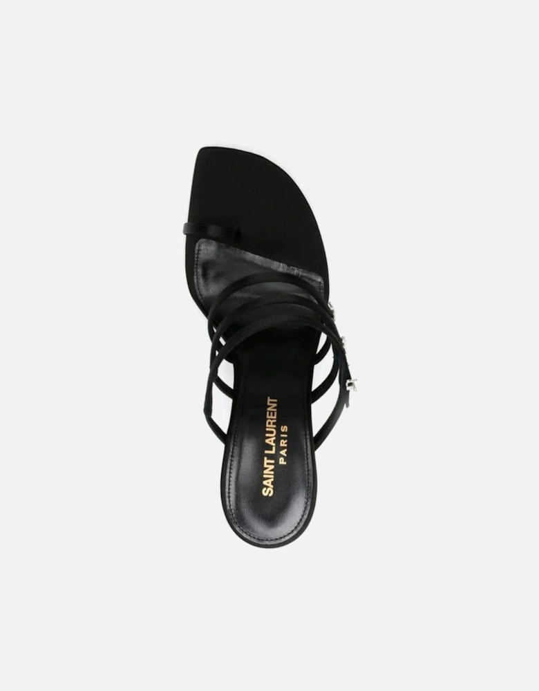 Silk Leather Slip-On Heels with Rhinestone Straps Women - Black