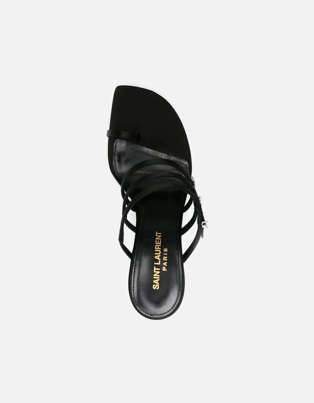 Silk Leather Slip-On Heels with Rhinestone Straps Women - Black