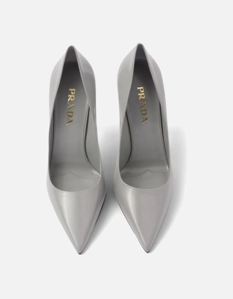 Leather Pointed Toe Heels with Branded Insole Women - Gray Pumps