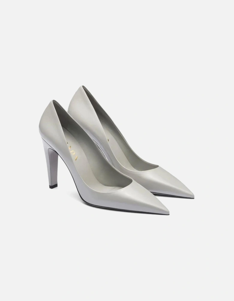 Leather Pointed Toe Heels with Branded Insole Women - Gray Pumps