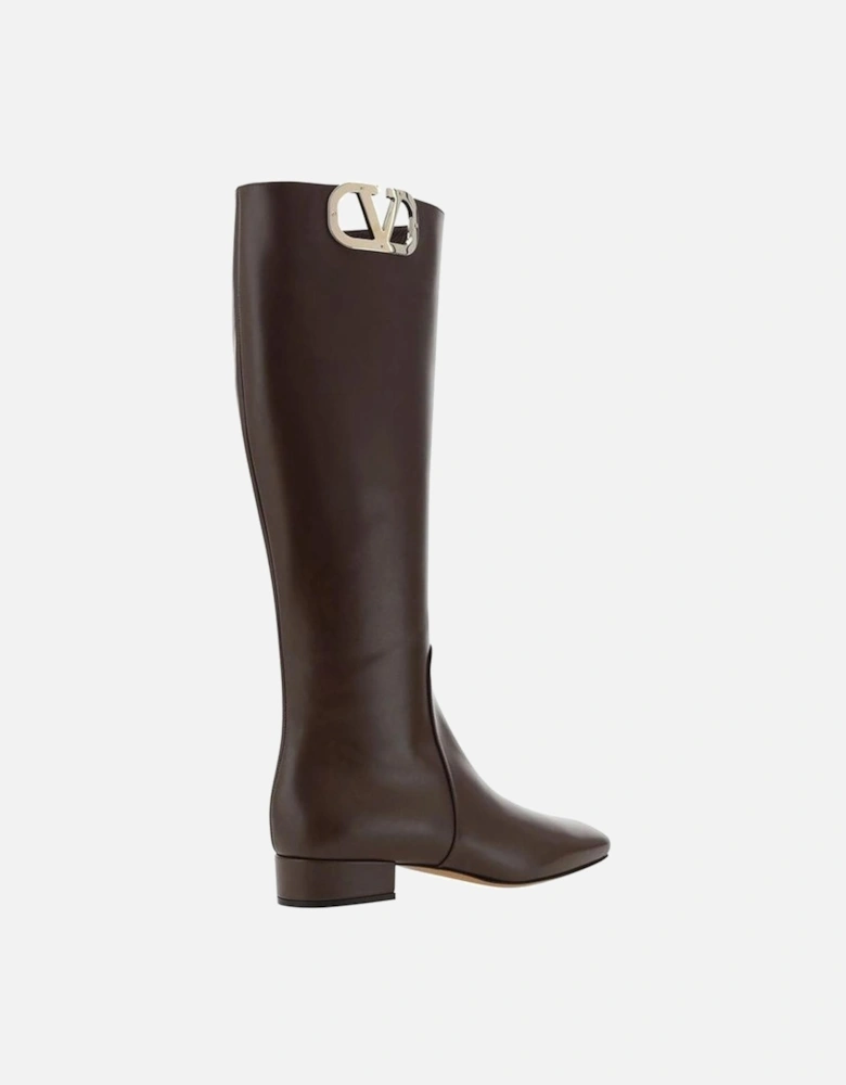 Calf Leather Square Toe Boots with Side Zip Women - Brown