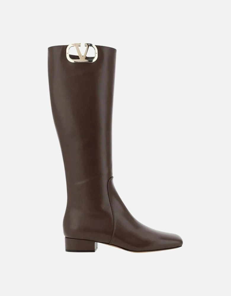 Calf Leather Square Toe Boots with Side Zip Women - Brown