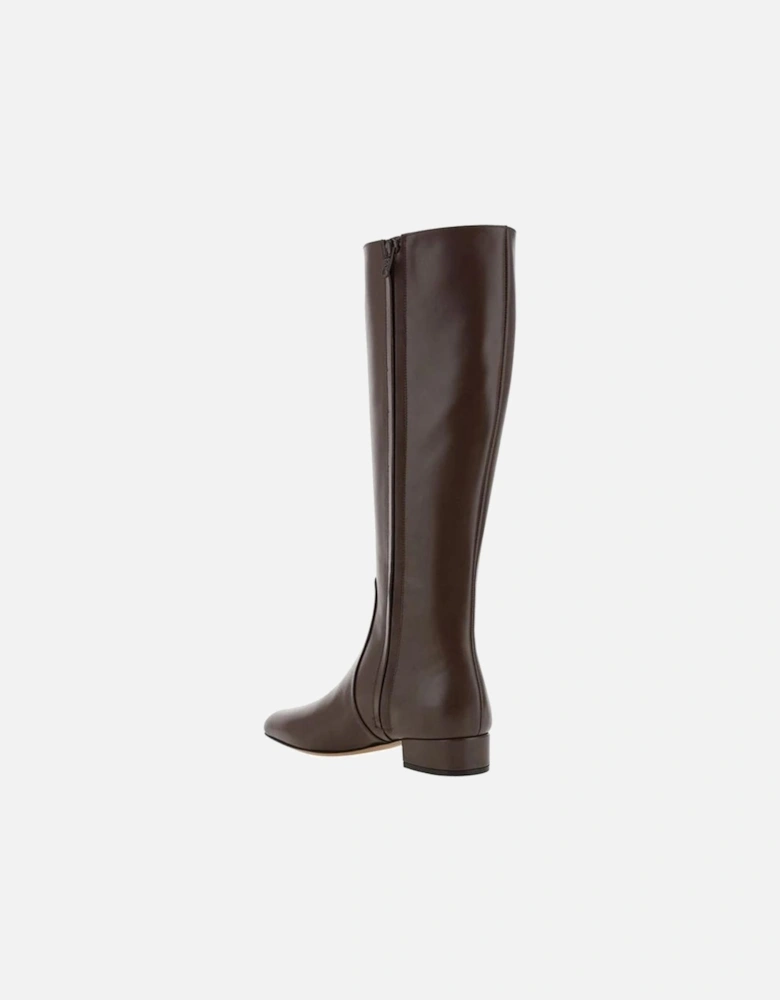 Calf Leather Square Toe Boots with Side Zip Women - Brown