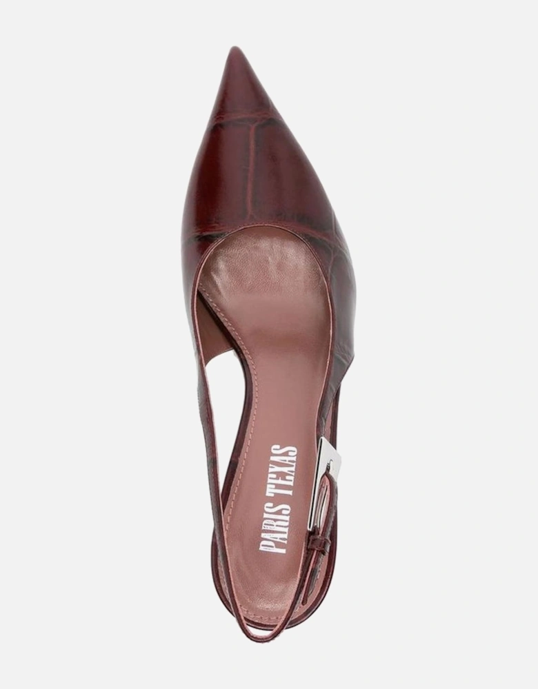 Pointed Toe Leather Heels with Buckle Closure Women - Red Pumps