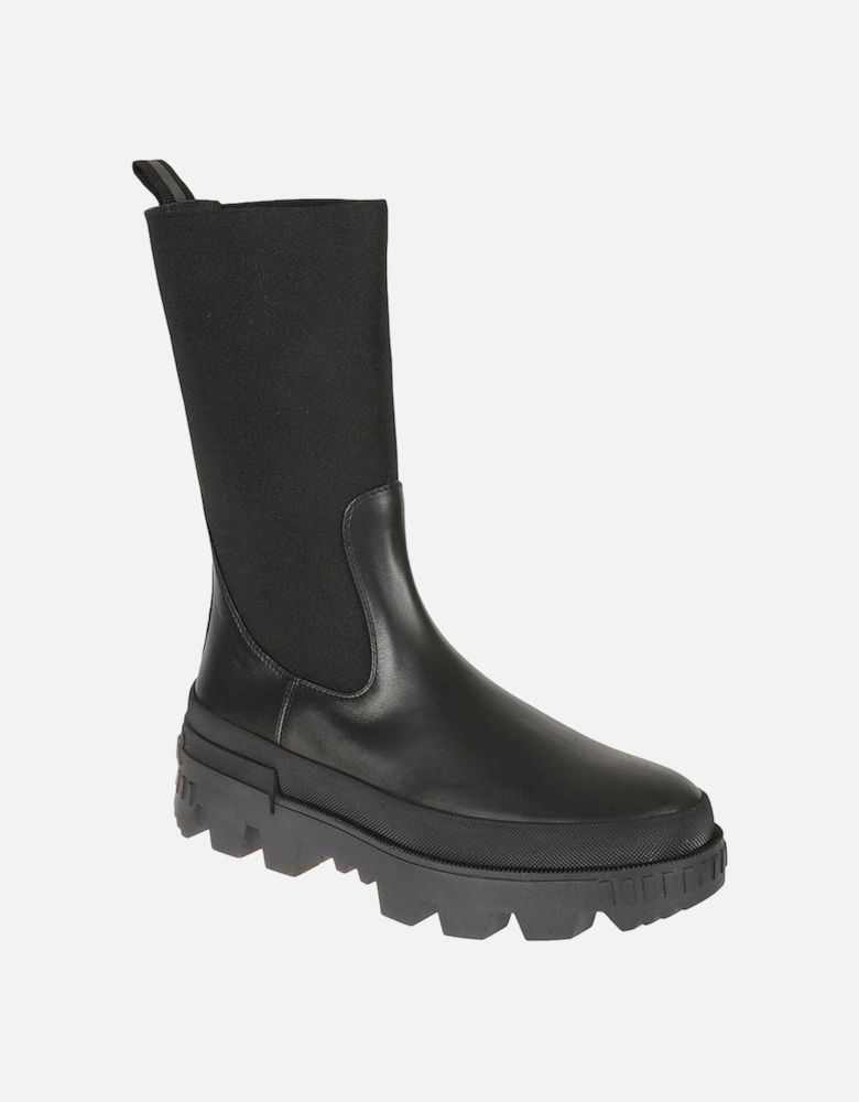 Calf Leather Slip-On Shoes with Back Logo Women - Black Boots