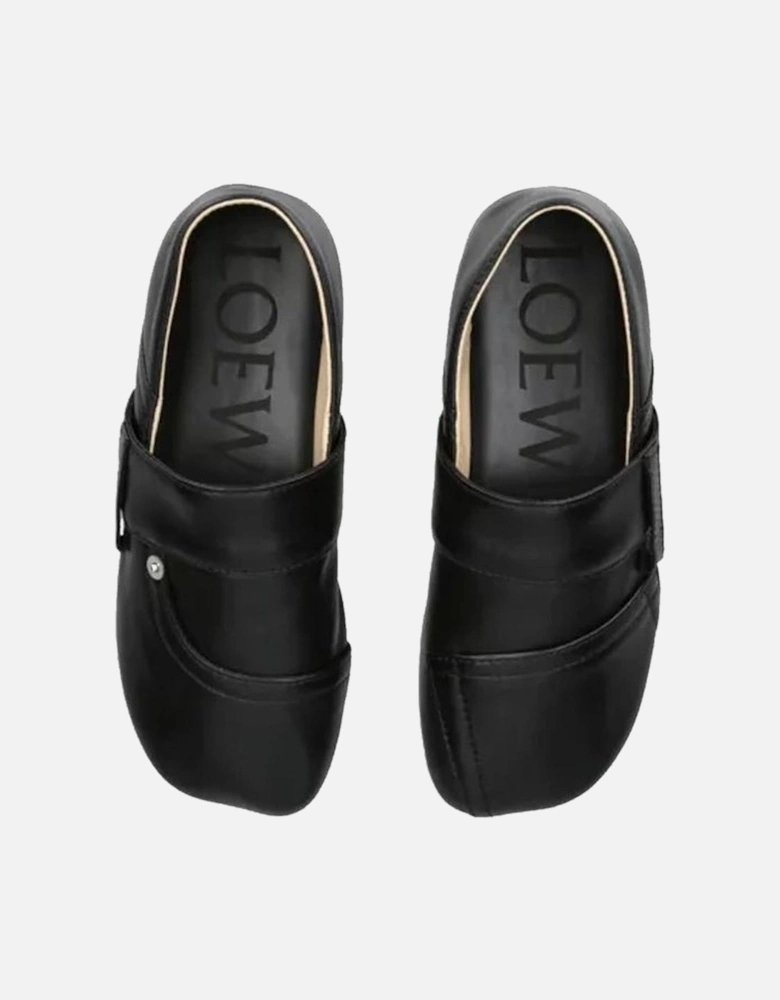 Calf Leather Petal Shaped Toe Shoes Women - Black Sandals