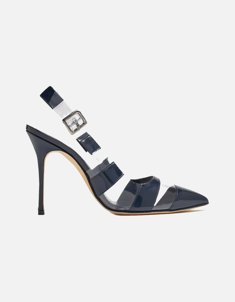 Striped Patent Slingback Heels with Pointed Toe Women - Blue Pumps