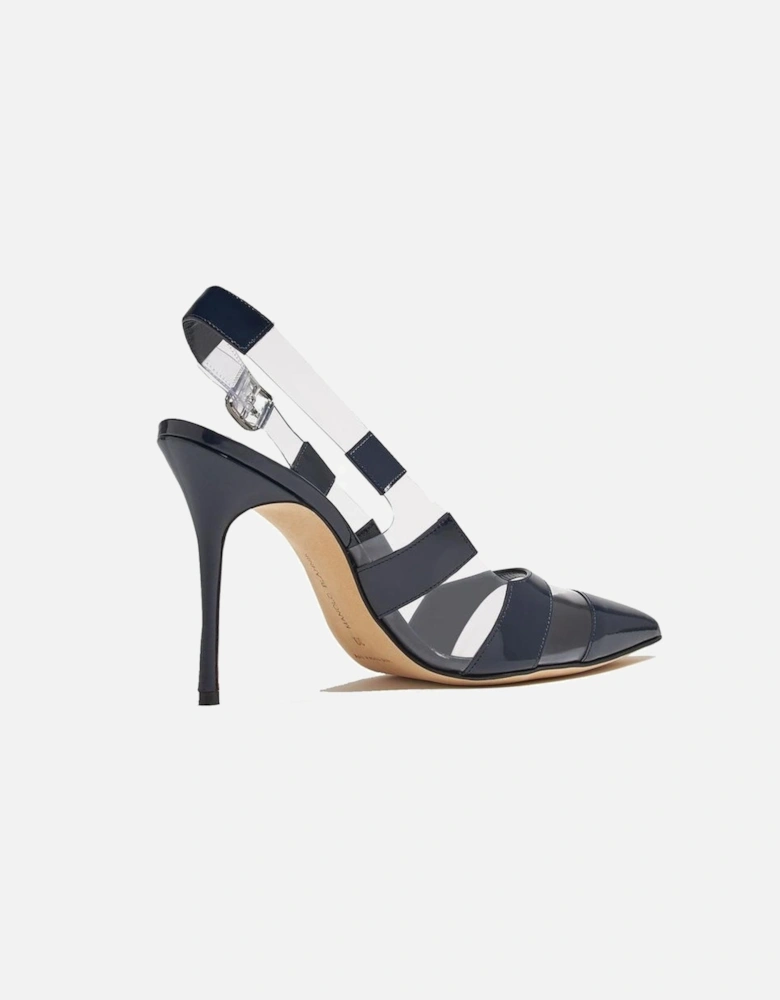 Striped Patent Slingback Heels with Pointed Toe Women - Blue Pumps