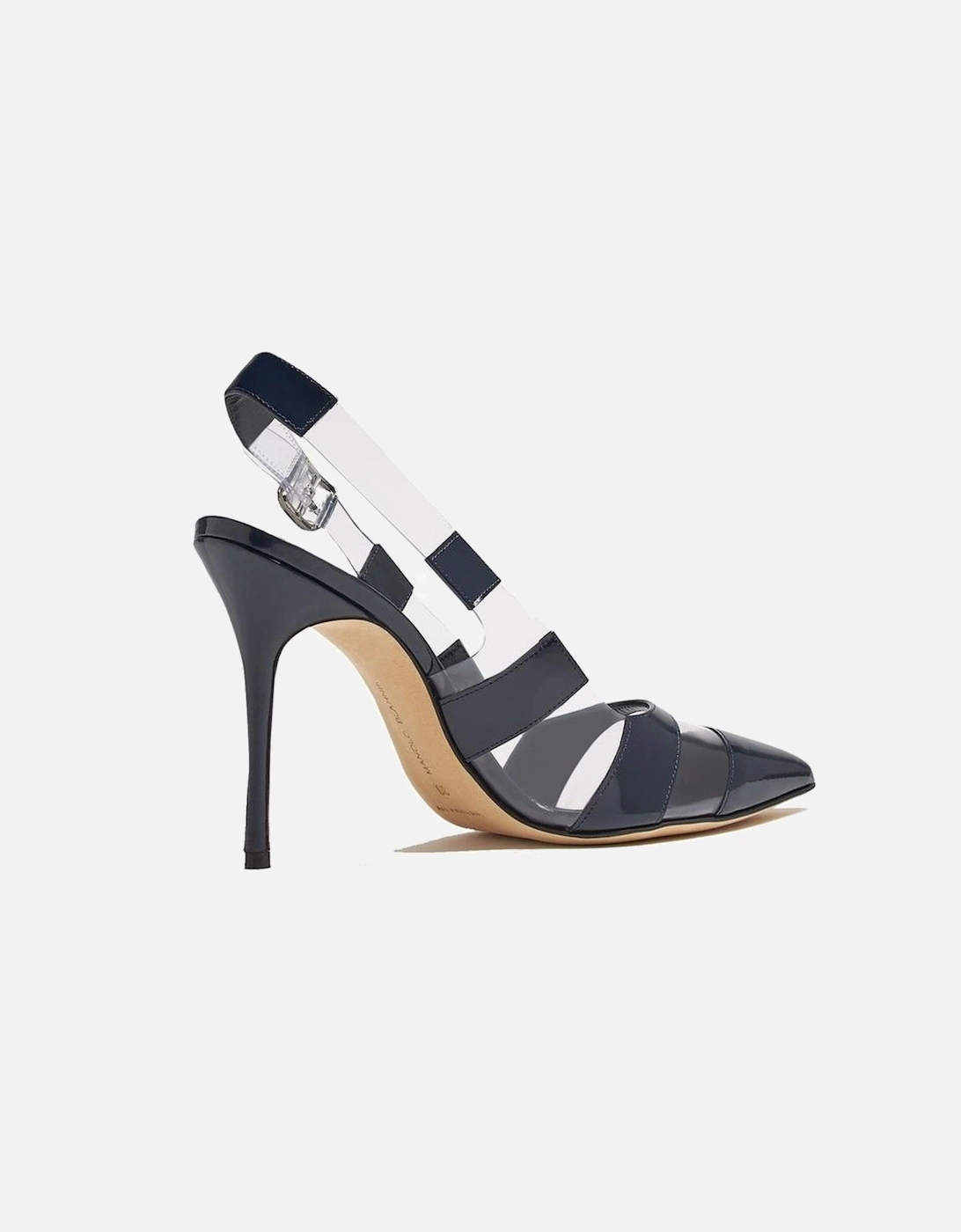 Striped Patent Slingback Heels with Pointed Toe Women - Blue Pumps