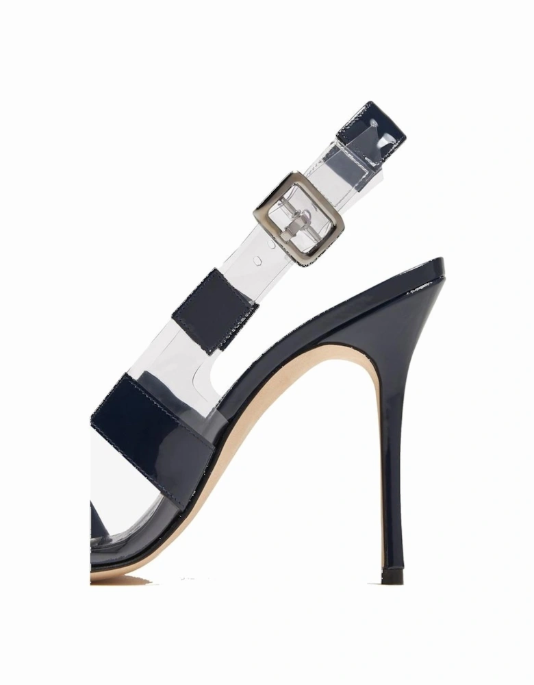 Striped Patent Slingback Heels with Pointed Toe Women - Blue Pumps