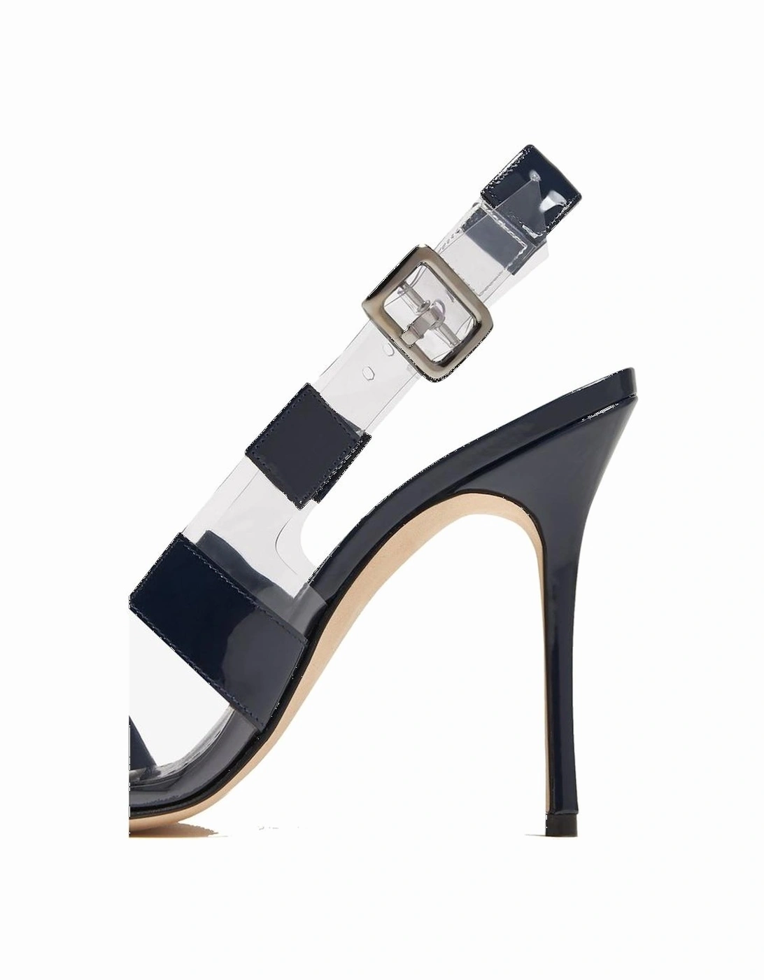 Striped Patent Slingback Heels with Pointed Toe Women - Blue Pumps