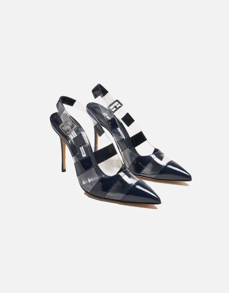 Striped Patent Slingback Heels with Pointed Toe Women - Blue Pumps