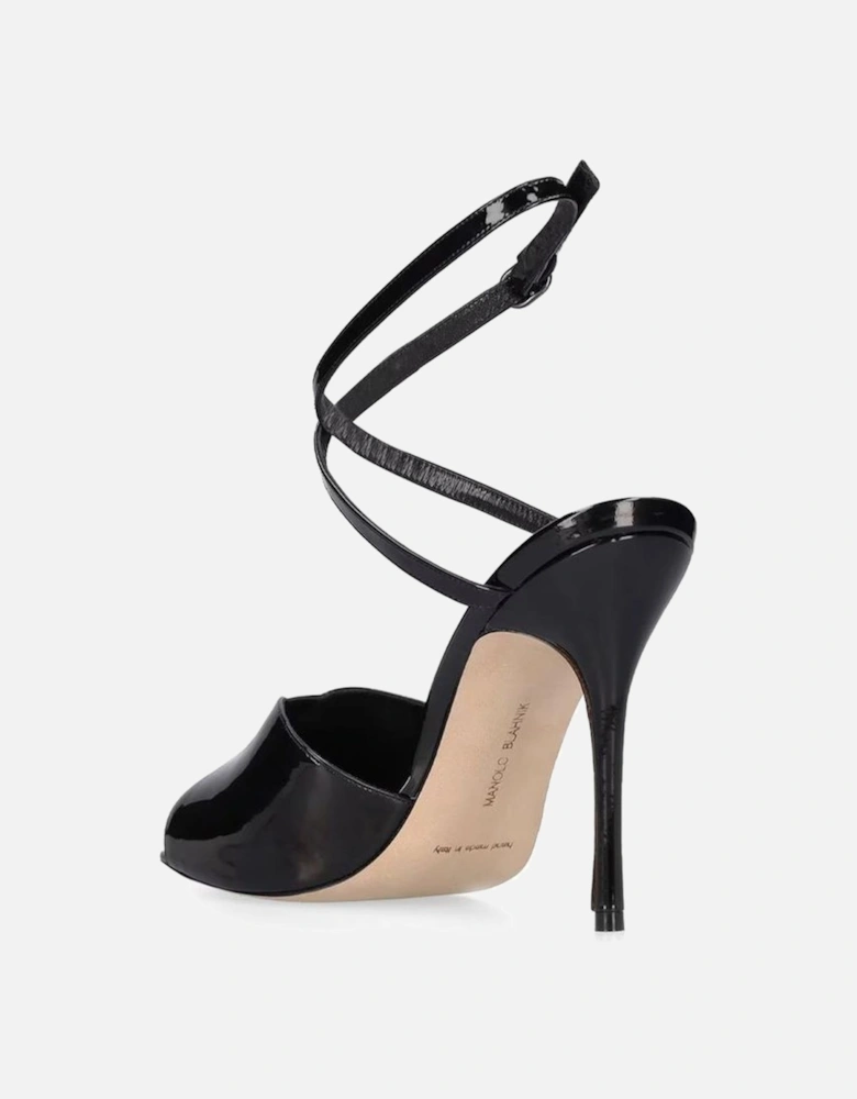 Patent Leather Ankle Strap Heels Women - Black Sandals