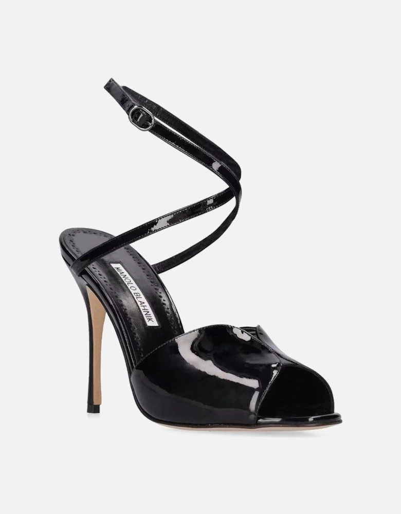 Patent Leather Ankle Strap Heels Women - Black Sandals