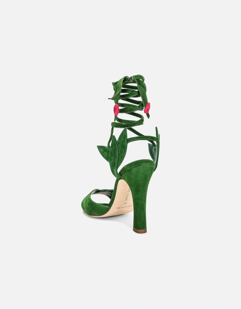 Suede Effect Leather Wrap Heel Pumps Women - Green Sandals