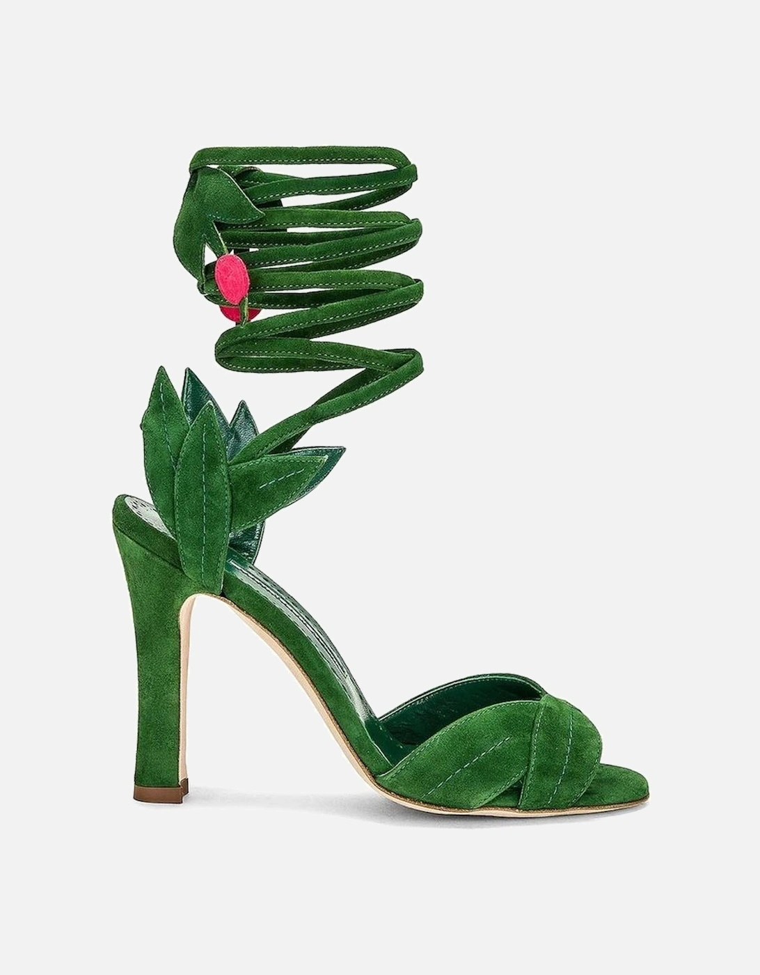 Suede Effect Leather Wrap Heel Pumps Women - Green Sandals, 5 of 4