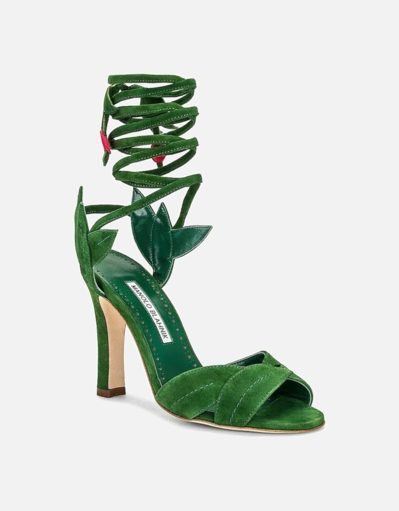 Suede Effect Leather Wrap Heel Pumps Women - Green Sandals