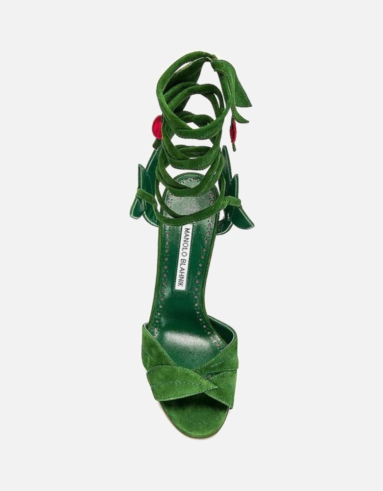 Suede Effect Leather Wrap Heel Pumps Women - Green Sandals
