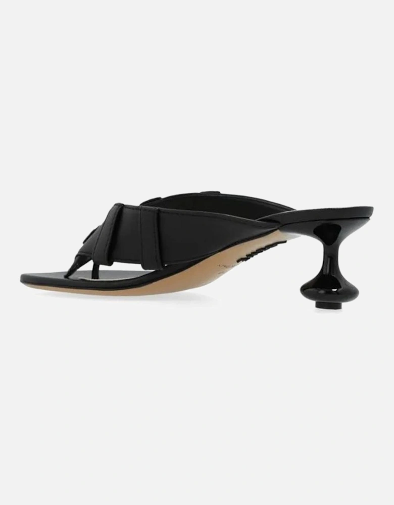 Lamb Leather Round Toe Heeled Shoes Women - Black Sandals