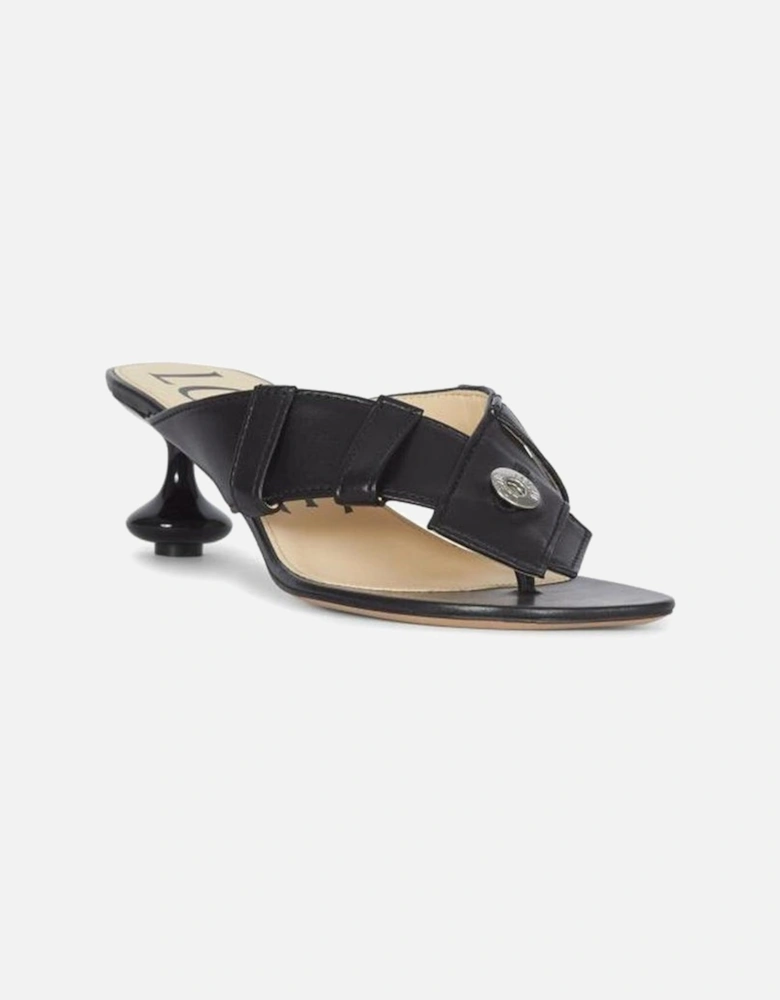Lamb Leather Round Toe Heeled Shoes Women - Black Sandals