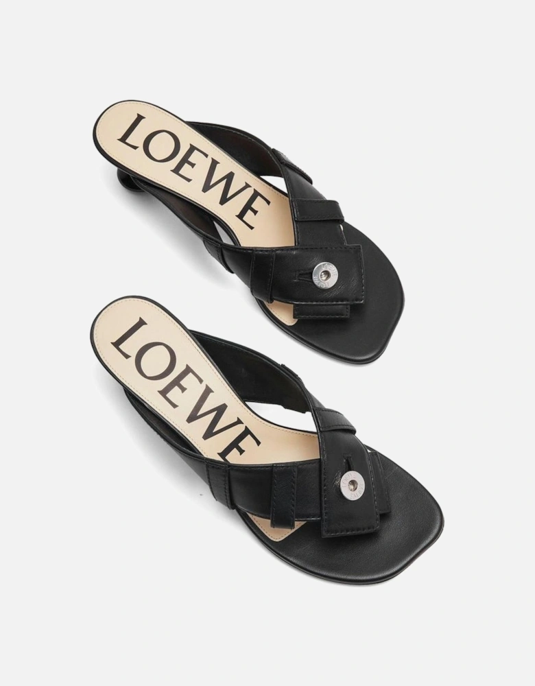 Lamb Leather Round Toe Heeled Shoes Women - Black Sandals