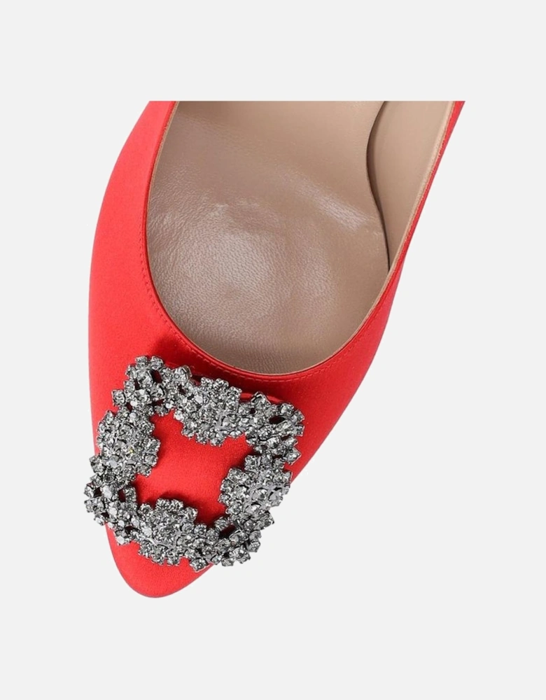 Silk Pointed Toe Heels with Crystal Detail Women - Red Pumps