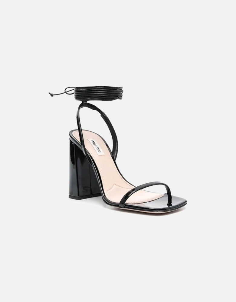 Lace-Up Leather Square Toe Heeled Sandals Women - Black