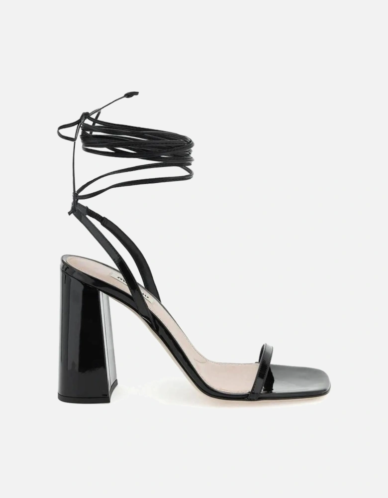 Lace-Up Leather Square Toe Heeled Sandals Women - Black