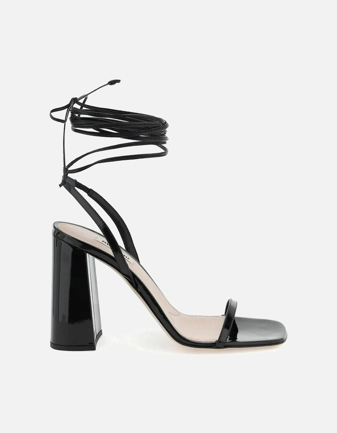 Lace-Up Leather Square Toe Heeled Sandals Women - Black, 5 of 4