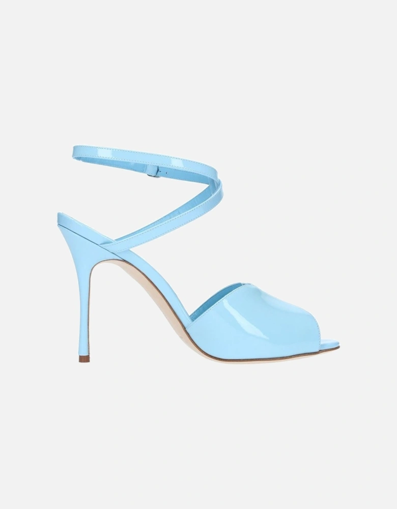 Patent Leather Heeled Sandals with Ankle Buckle Women - Blue