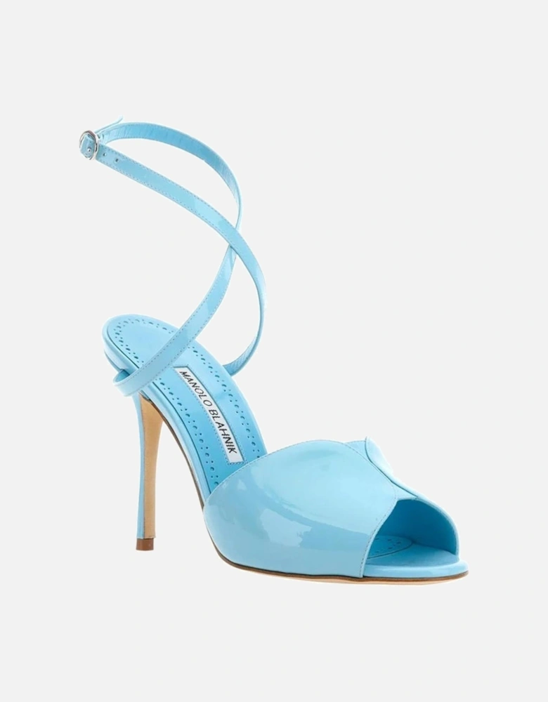 Patent Leather Heeled Sandals with Ankle Buckle Women - Blue