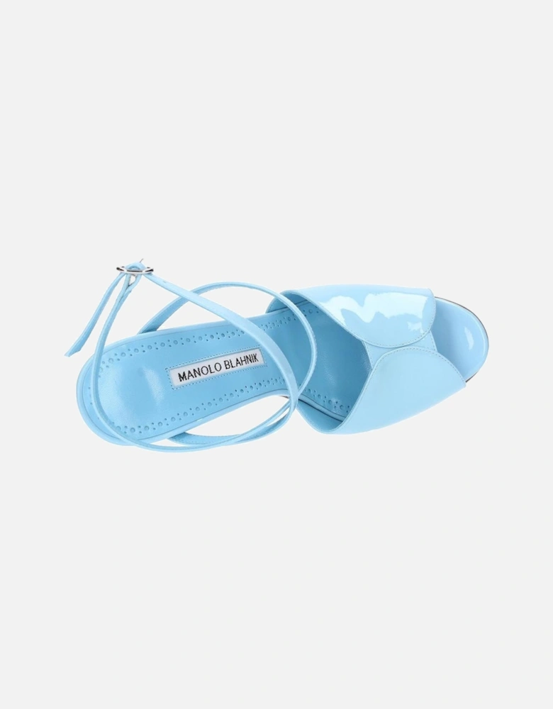 Patent Leather Heeled Sandals with Ankle Buckle Women - Blue