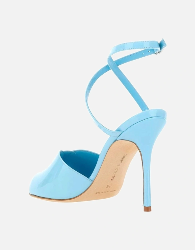 Patent Leather Heeled Sandals with Ankle Buckle Women - Blue